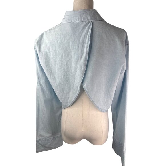 2/$30 ZARA XS Cropped Light Blue Chambray Cotton Linen Relaxed Fit - Picture 4 of 14